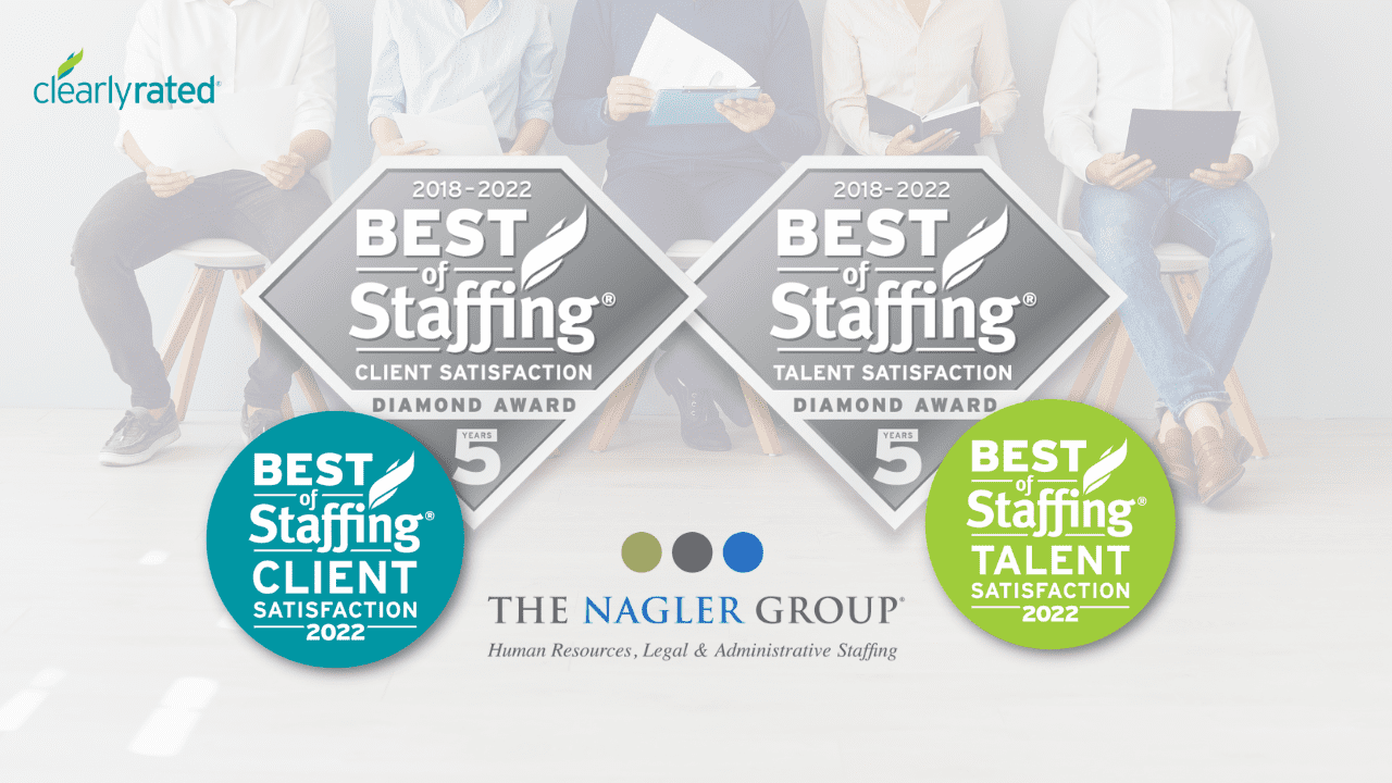 The nagler group wins clearlyrated’s 2022 best of staffing client and talent 5 year diamond awards for service excellence